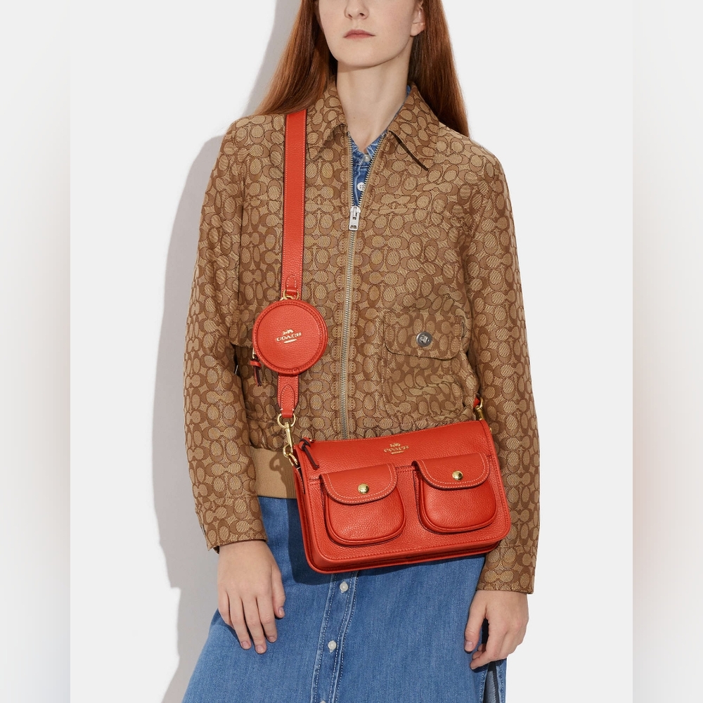 🆕️COACH Pennie Crossbody With Coin Case Blossom Orange Color Pebbled Leather